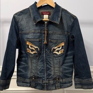 Baby Phat Women's Denim Jean Jacket Zip Cropped Sleeves Embellished L Large Y2K